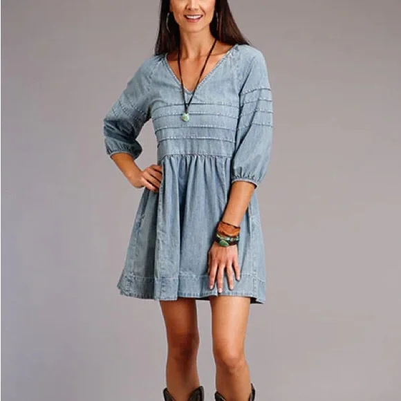 Stetson | Dresses | Nwot Stetson Light Wash Blue Denim Western Vneck Mini  Dress Size Medium | Poshmark